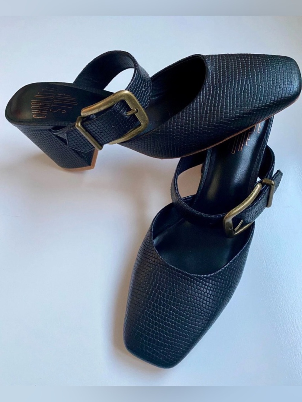 Charlotte Stone Gina Heels (Size 7, Tejus Black Shoes, New Unworn Without Box) - Picture 2 of 5